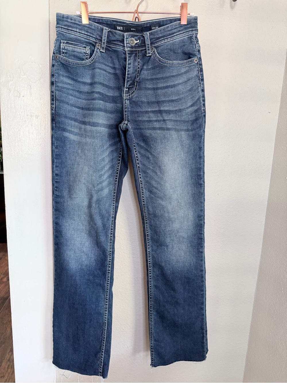 BKE Boyfriend Straight Leg Mid Rise Raw Hem Jeans Women 29 X31
